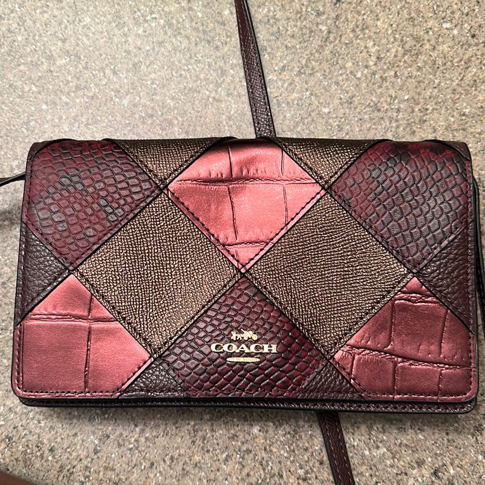 COACH Hayden Accordian Zip Metallic Ox Blood Snake Print Patchwork Wallet Clutch - Picture 6 of 14